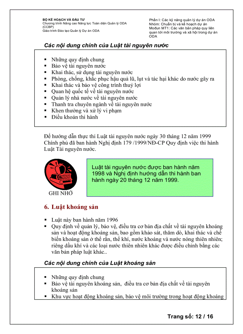 image for page Chương trình Nâng cao Năng lực Toàn diện Quản lý ODA Các văn bản pháp quy liên quan tới môi trường và xã hội trong dự án ODA