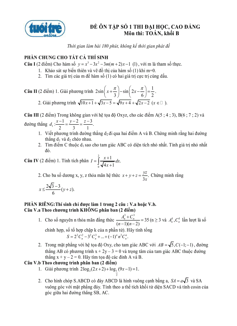 Tổng hợp các tài liệu về đề thi mẫu môn toán rất hay 1