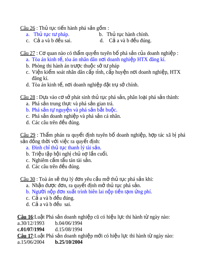 image for page Trắc nghiệm luật kinh tế phần phá sản