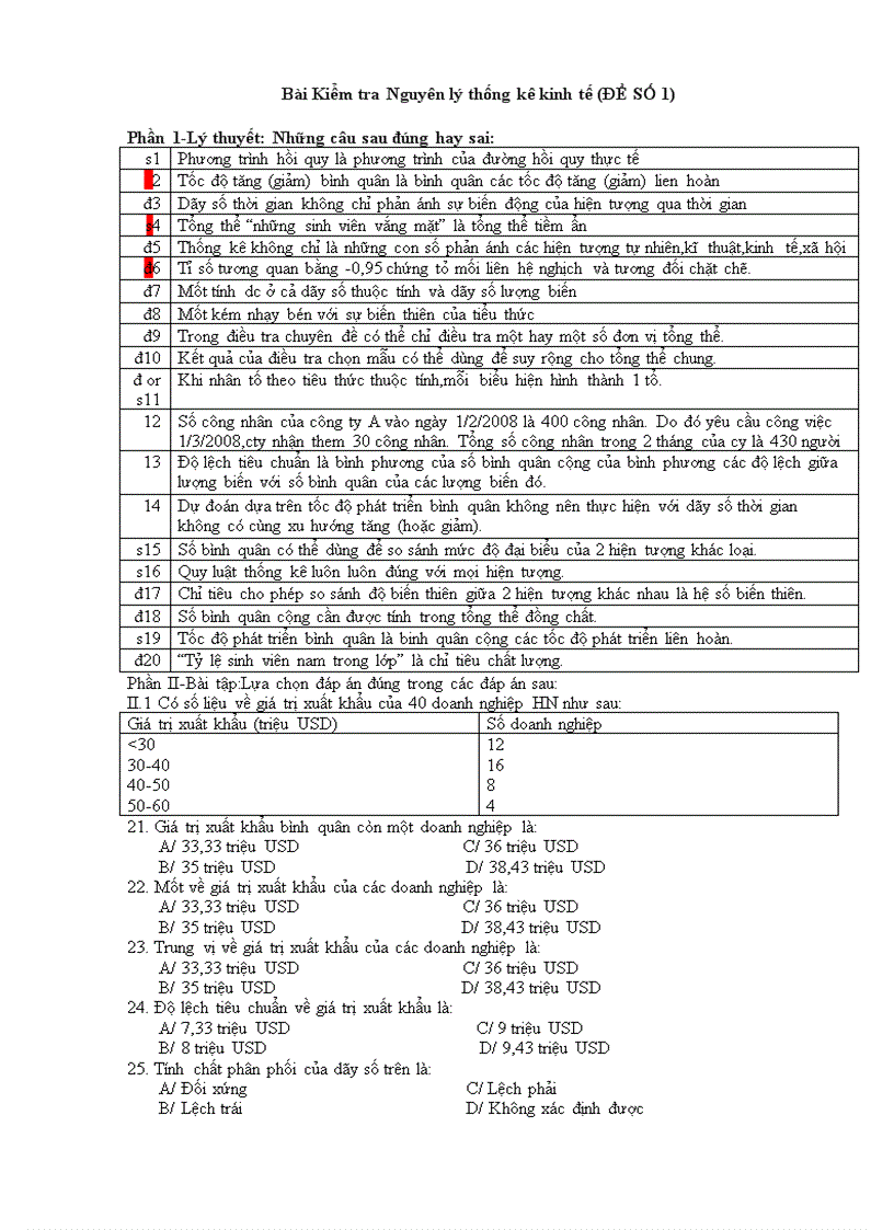 image for page Đề thi giữa kỳ môn Nguyên Lý Thống Kê 1