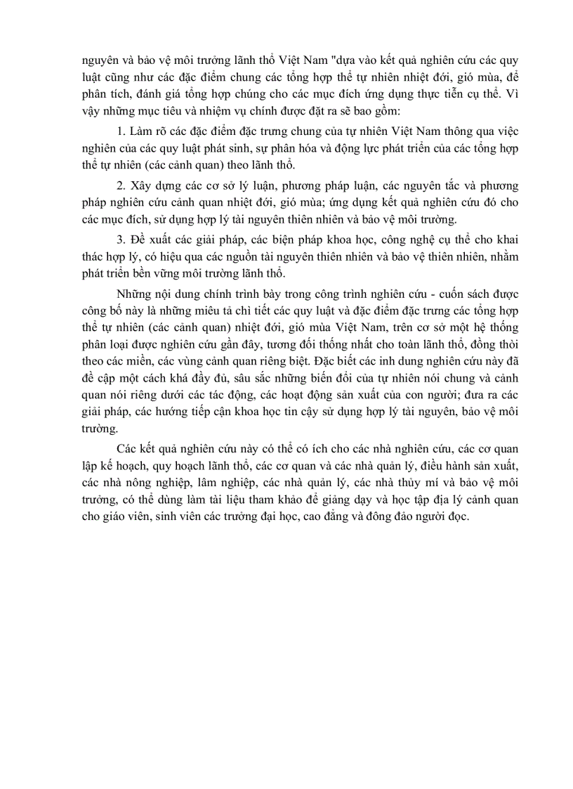 Cơ sở cảnh quan học của việc sử dụng hợp lí tài nguyên thiên nhiên bảo vệ môi trường lãnh thổ Việt Nam