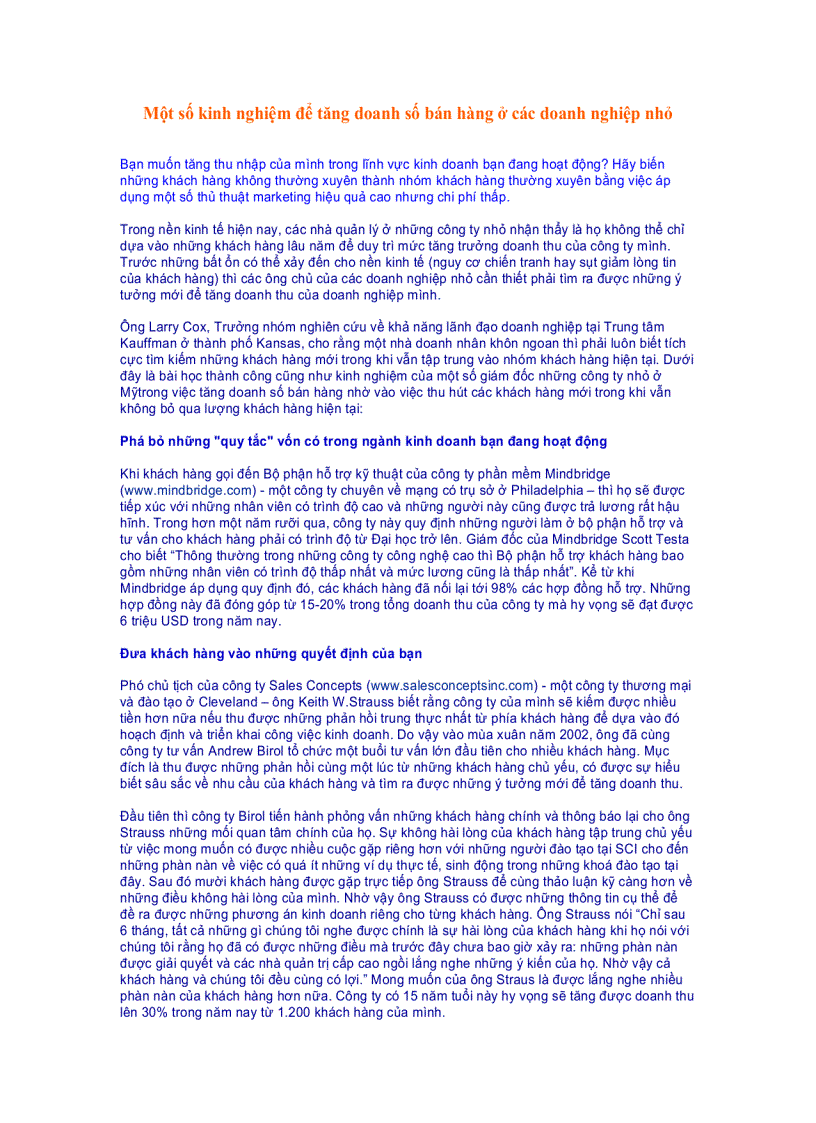 image for page Một số kinh nghiệm để tăng doanh số bán hàng ở các doanh nghiệp nhỏ