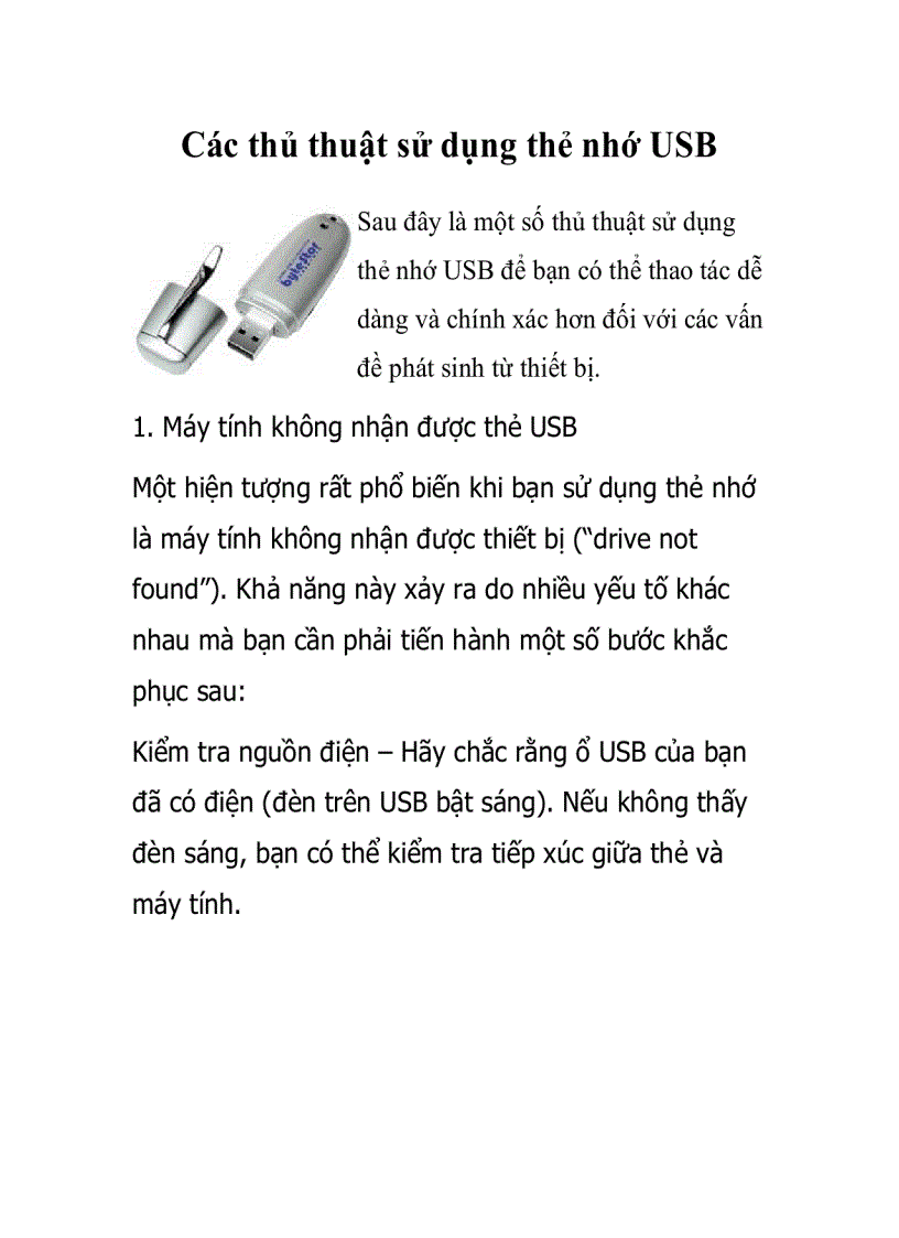 image for page Các thủ thuật sử dụng thẻ nhớ USB
