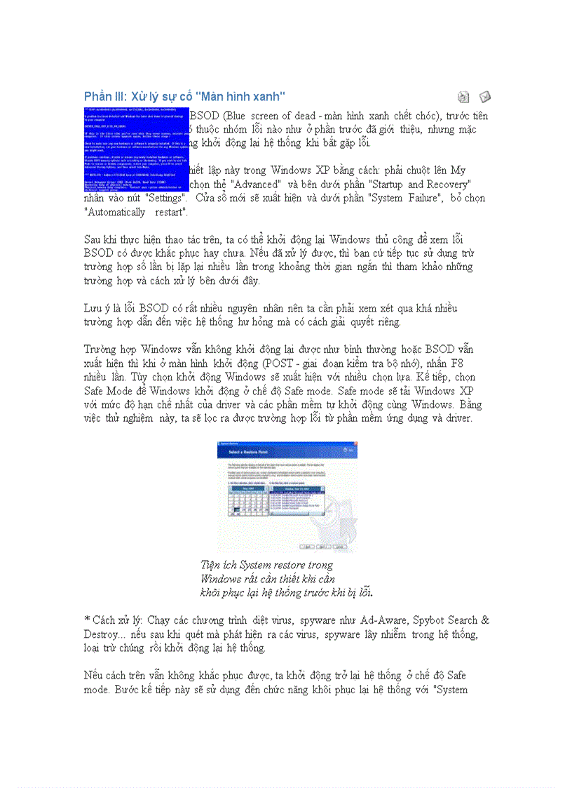 image for page Phần III Xử lý sự cố Màn hình xanh