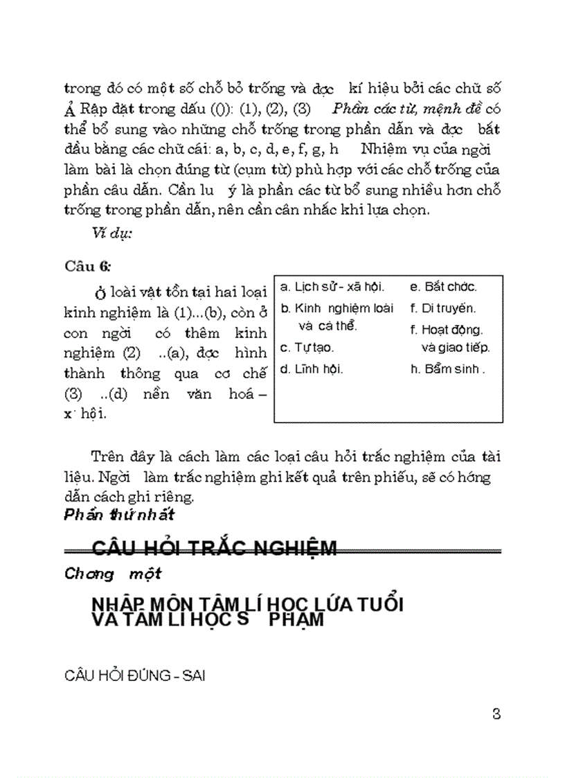 image for page Câu hỏi trắc nghiệm tâm lý học lứa tuổi và sư phạm
