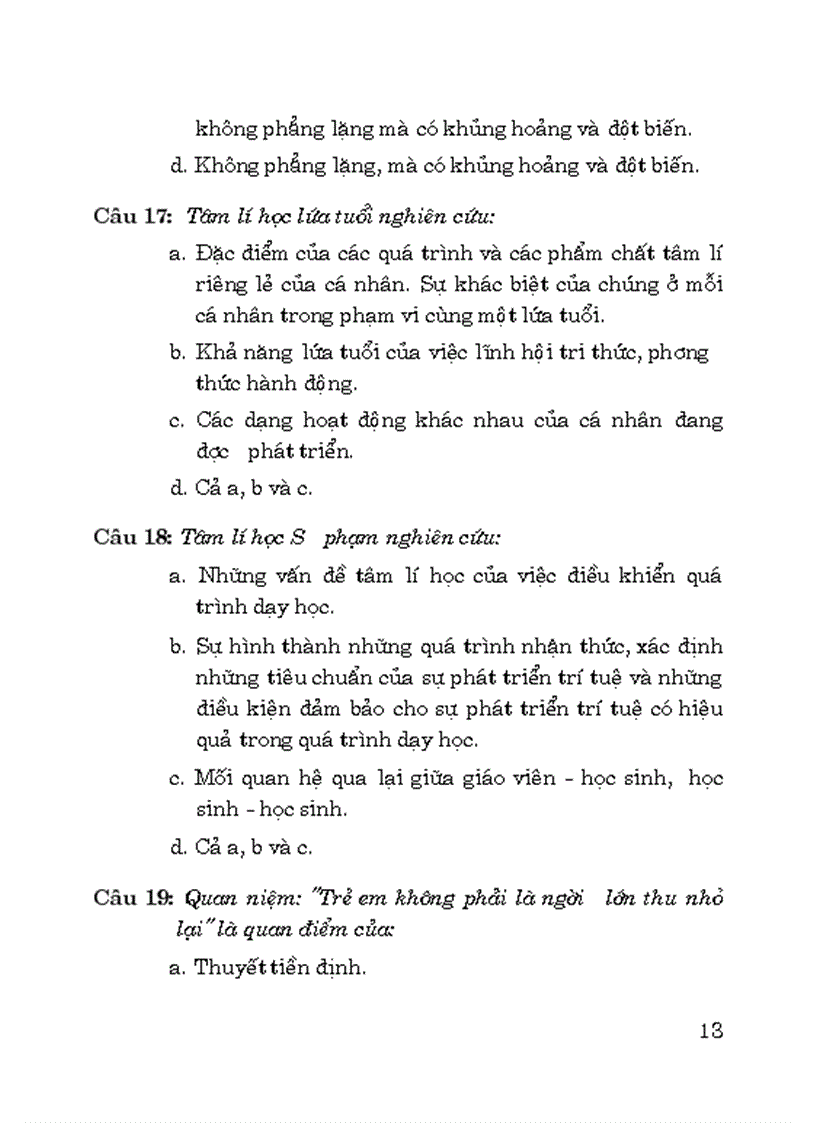 image for page Câu hỏi trắc nghiệm tâm lý học lứa tuổi và sư phạm