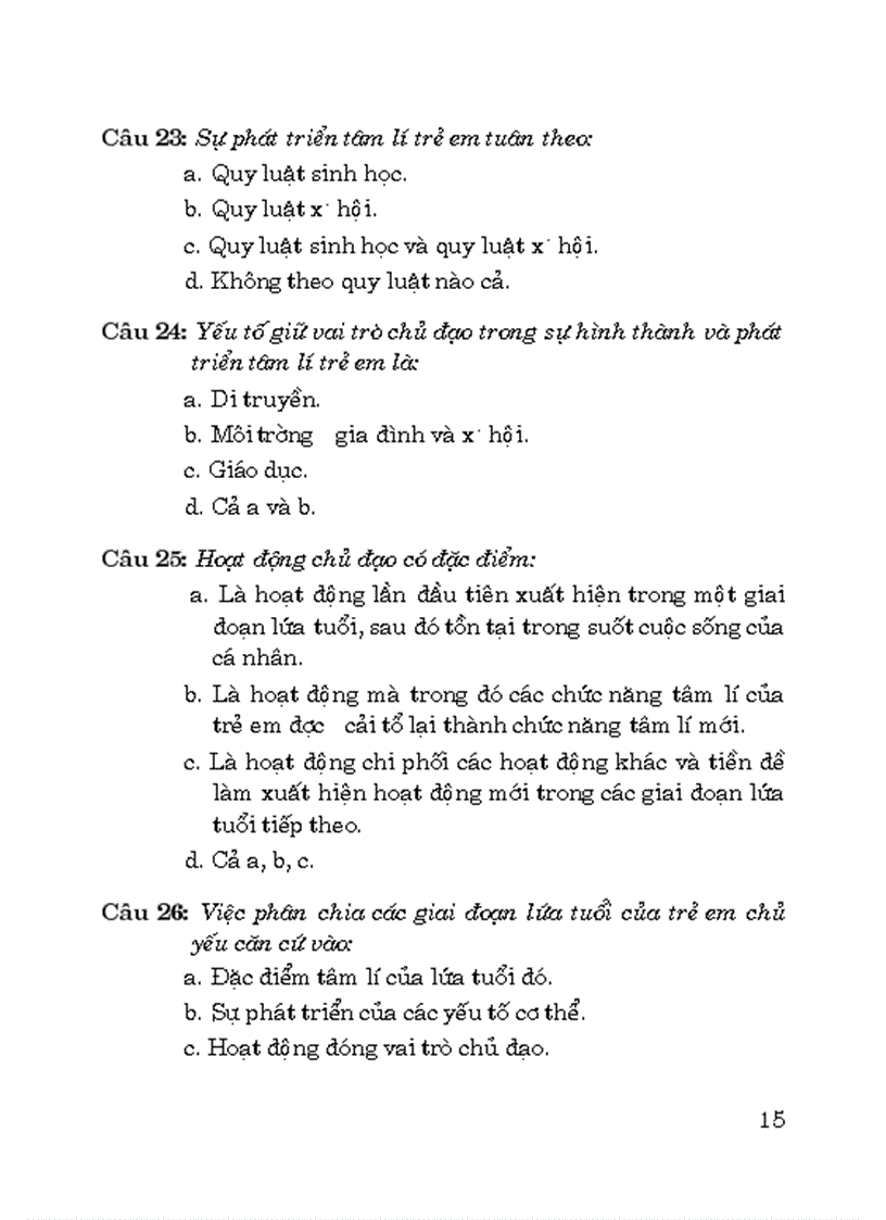 image for page Câu hỏi trắc nghiệm tâm lý học lứa tuổi và sư phạm