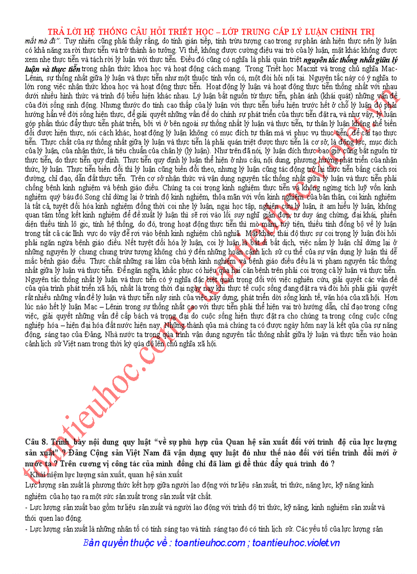 image for page Trả lời hệ thống câu hỏi triết học lớp trung cấp lý luận chính trị
