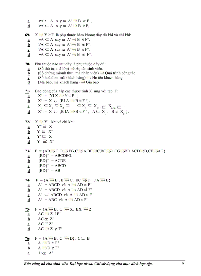 image for page Đề thi và đáp án trắc nghiệm môn Cơ sở dữ liệu 1