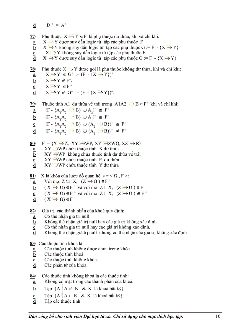 image for page Đề thi và đáp án trắc nghiệm môn Cơ sở dữ liệu 1