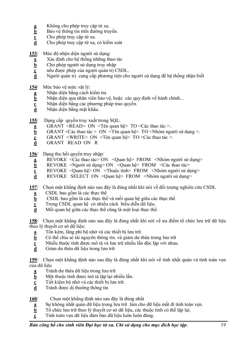 image for page Đề thi và đáp án trắc nghiệm môn Cơ sở dữ liệu 1