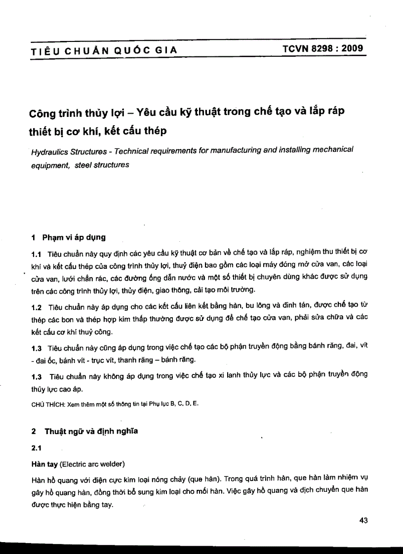 image for page TCVN 8298 2009 Công trình thủy lợi thiết bị cơ khí kết cấu thép