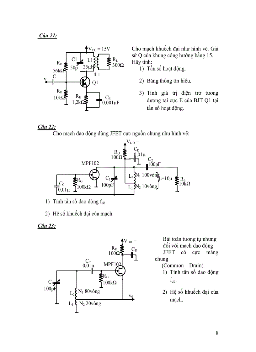 image for page Bài tập và câu hỏi ôn tập mon học điện tử thông tin