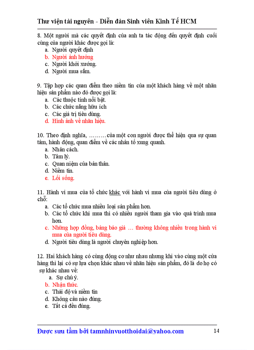 image for page Câu hỏi và đáp án môn thi marketing