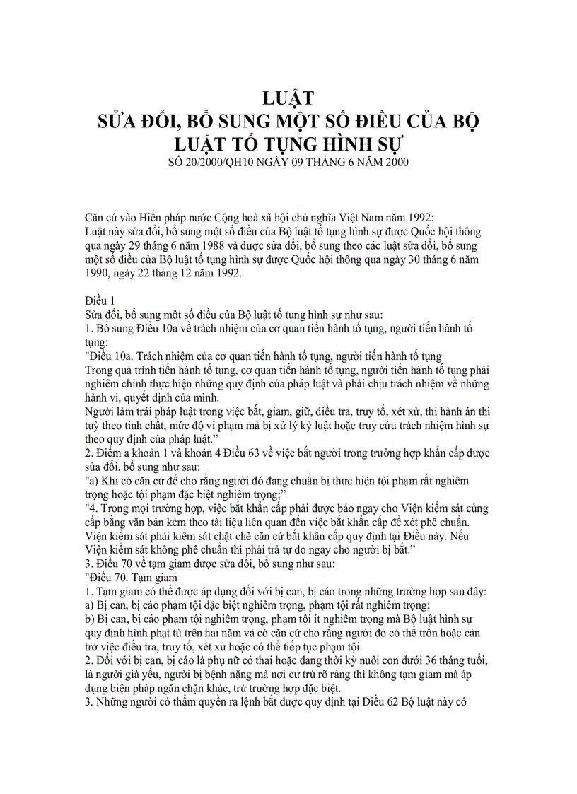 image for page Luật sửa đổi bổ sung một số điều của bộ luật tố tụng hình sự số 20 2000 qh10 ngày 09 tháng 6 năm 2000