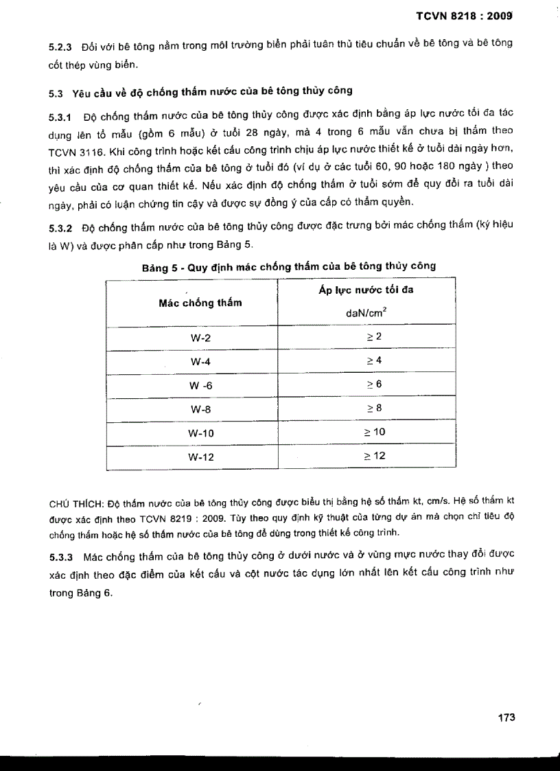 TCVN 8218 2009 Bê tông thuỷ công yêu cầu kỹ thuật