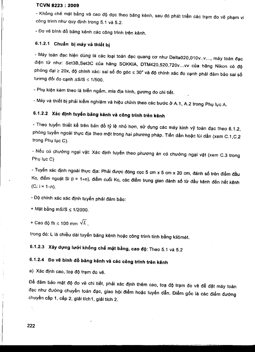 image for page TCVN 8223 2009 Công trình thuỷ lợi các quy định chủ yếu về đo đạc địa hình xác định tim kênh và các công trình trên kênh