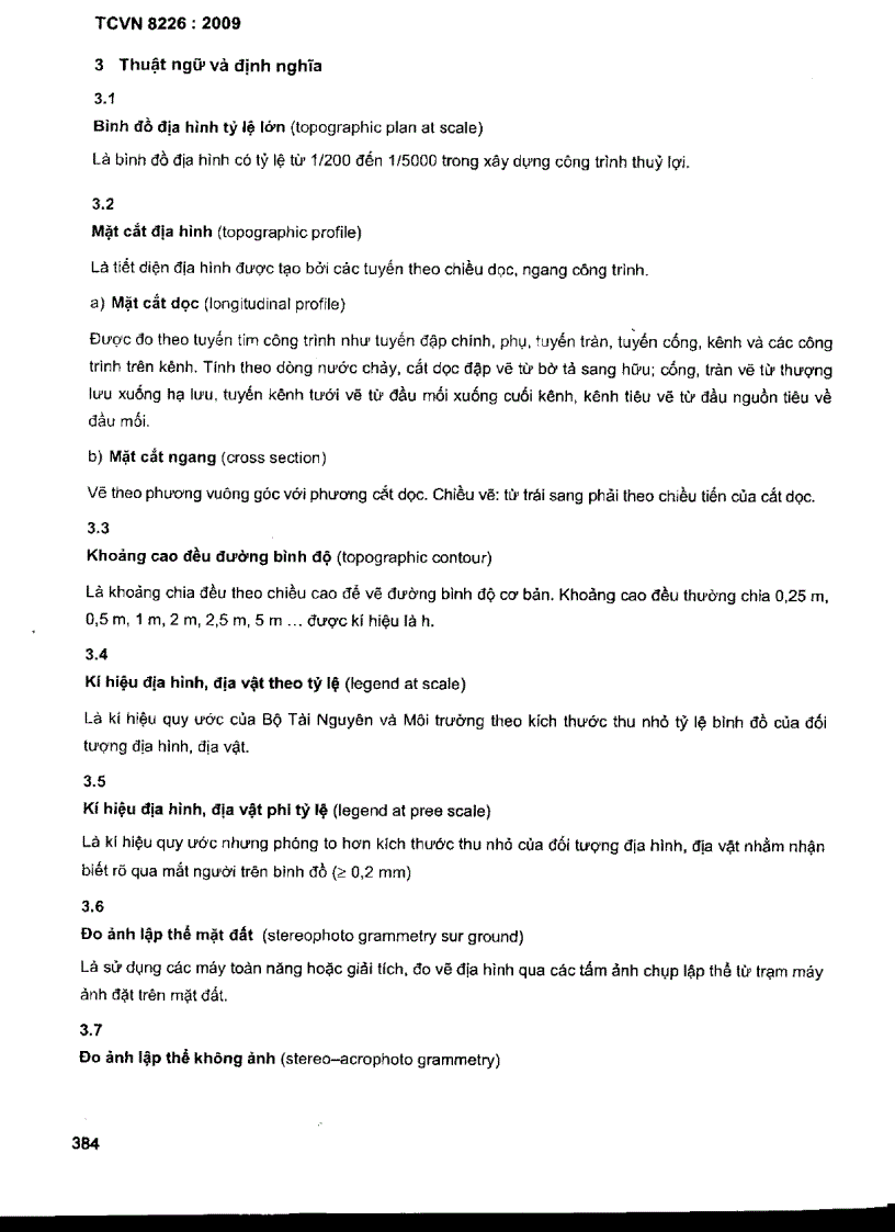 image for page TCVN 8226 2009 Công trình thuỷ lợi các quy định chủ yếu về khảo sát mặt cắt và bình đồ địa hình các tỷ lệ từ 1 200 đến 1 5000