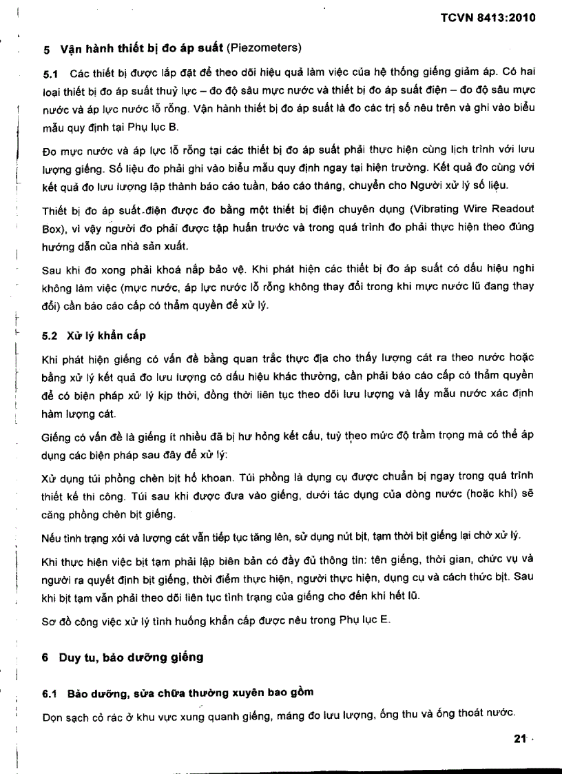 image for page TCVN 8413 2010 Công trình thuỷ lợi vận hành và bảo dưỡng hệ thống giếng giảm áp cho đê