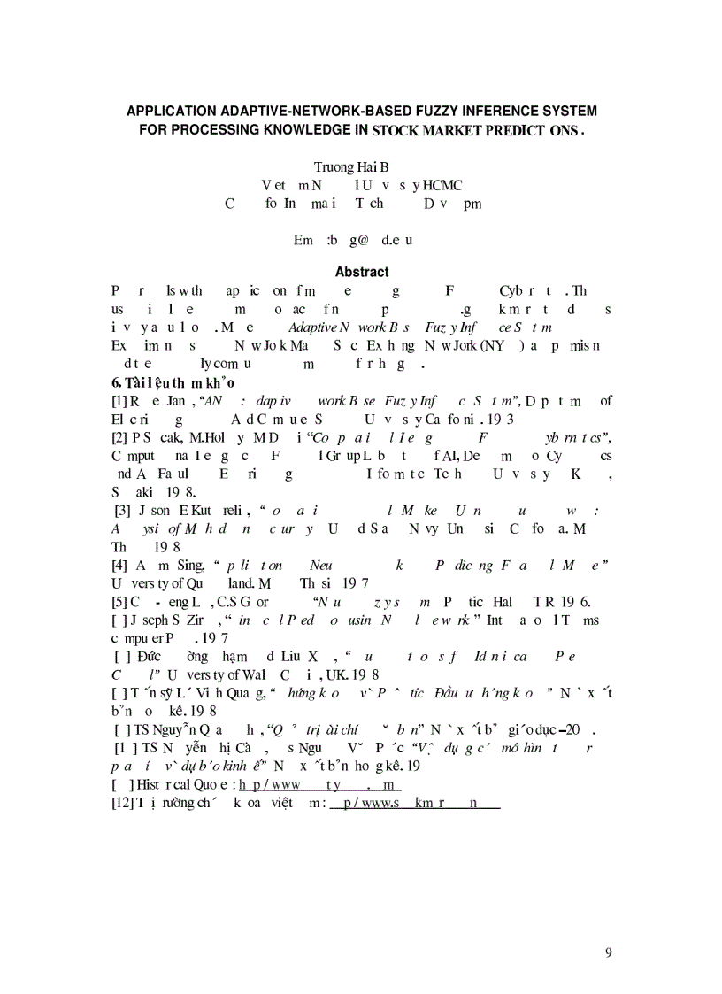 image for page Áp dụng hệ suy diễn mờ dựa trên mạng thích nghi để xử lý tri thức trong dự báo thị trường chứng khoán