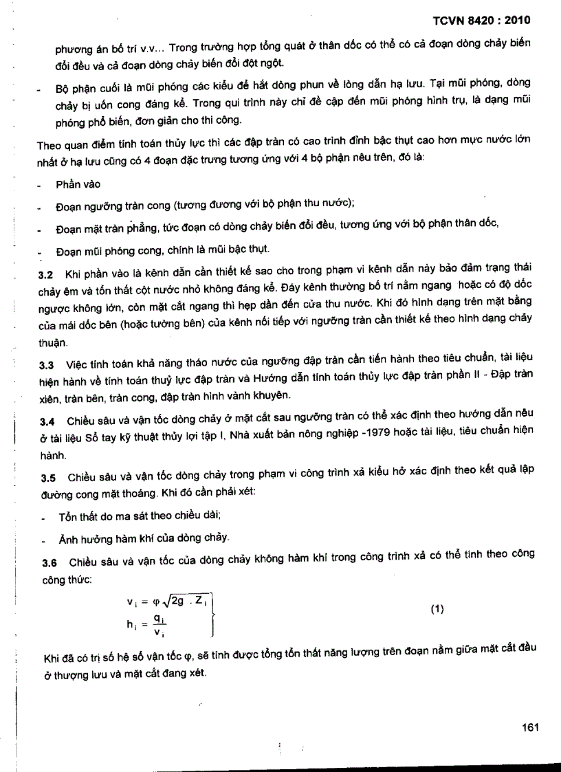 TCVN 8420 2010 Công trình thuỷ lợi Tính toán thủy lực công trình xả kiểu hở và xói lòng dẫn bằng đá do dòng phun