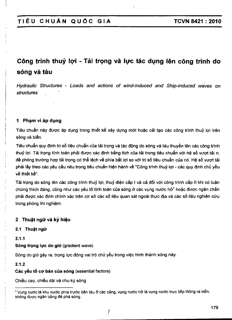 image for page TCVN 8421 2010 Công trình thuỷ lợi Tải trọng và lực tác dụng lên công trình do sóng và tàu