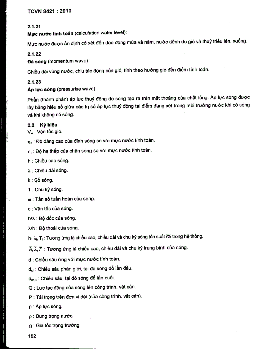 image for page TCVN 8421 2010 Công trình thuỷ lợi Tải trọng và lực tác dụng lên công trình do sóng và tàu