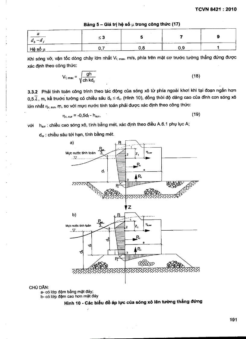 image for page TCVN 8421 2010 Công trình thuỷ lợi Tải trọng và lực tác dụng lên công trình do sóng và tàu