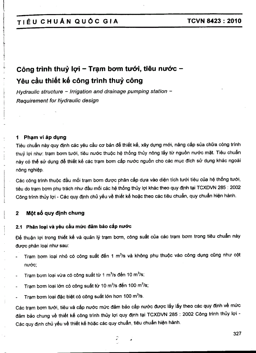 image for page TCVN 8423 2010 Công trình thuỷ lợi Trạm bơm tưới tiêu nước yêu cầu thiết kế công trình thủy công