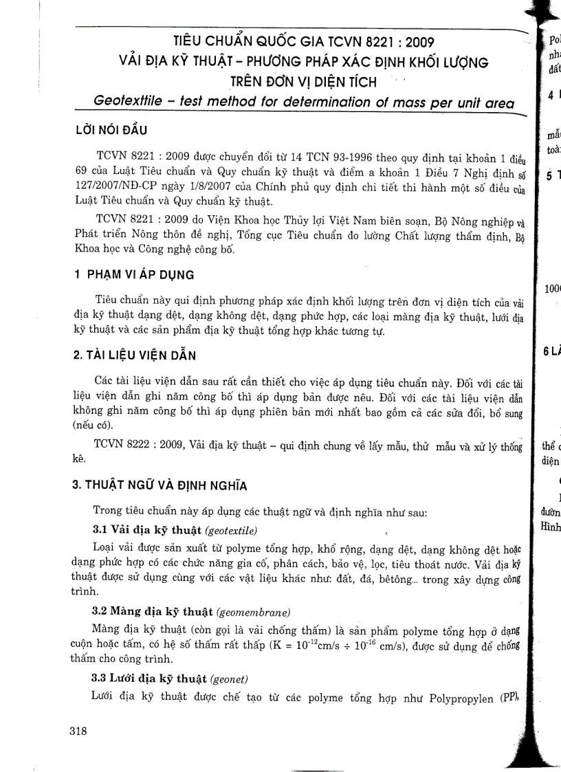 image for page Tiêu chuẩn quốc gia TCVN 8221 2009 Vải địa kỹ thuật phương pháp xác định khối lượng trên đơn vị diện tích