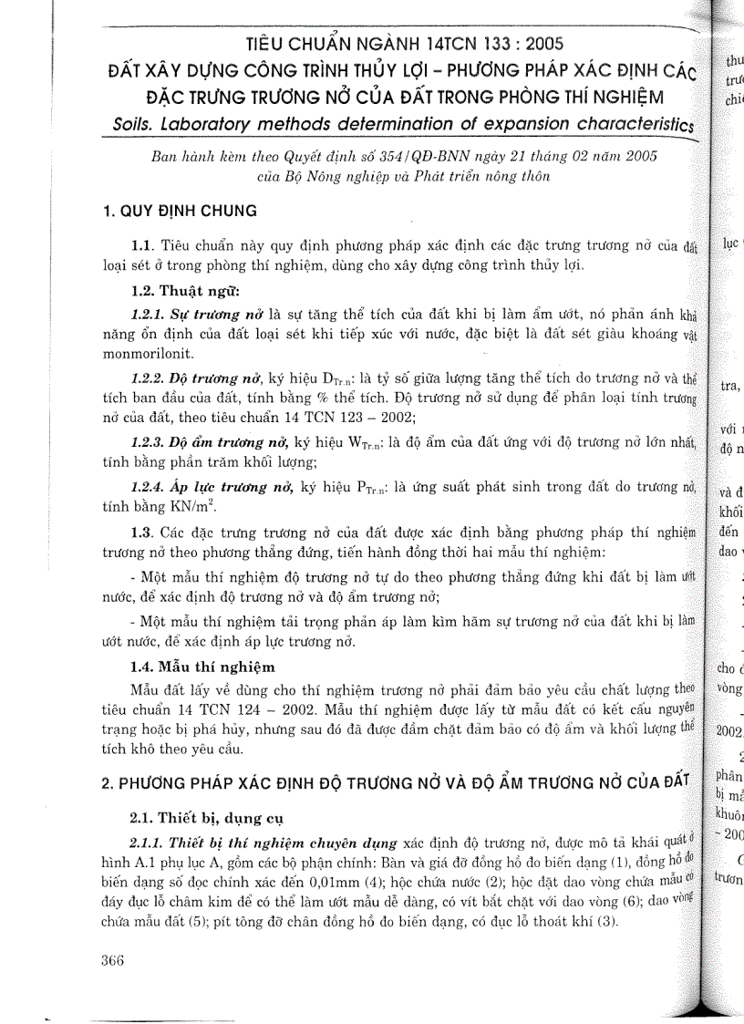 image for page Tiêu chuẩn ngành 14 TCN 133 2005 Đất xây dựng công trình thuỷ lợi phương pháp xác định các đặc trưng trương nở của đất trong phòng thí nghiệm Tiêu chuẩn ngành Thuỷ Lợi