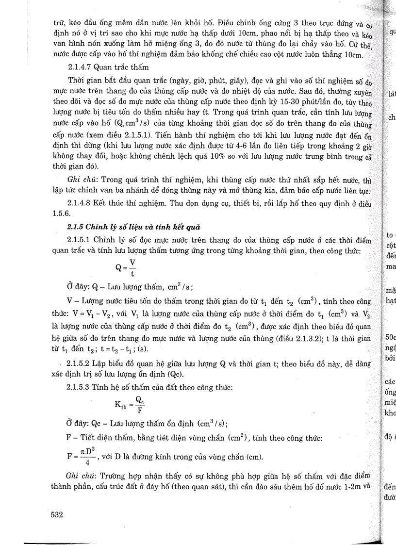 image for page Phương pháp xác định độ thấm nước của đất bằng cách đổ nước thí nghiệm trong hố đào và trong hố khoan