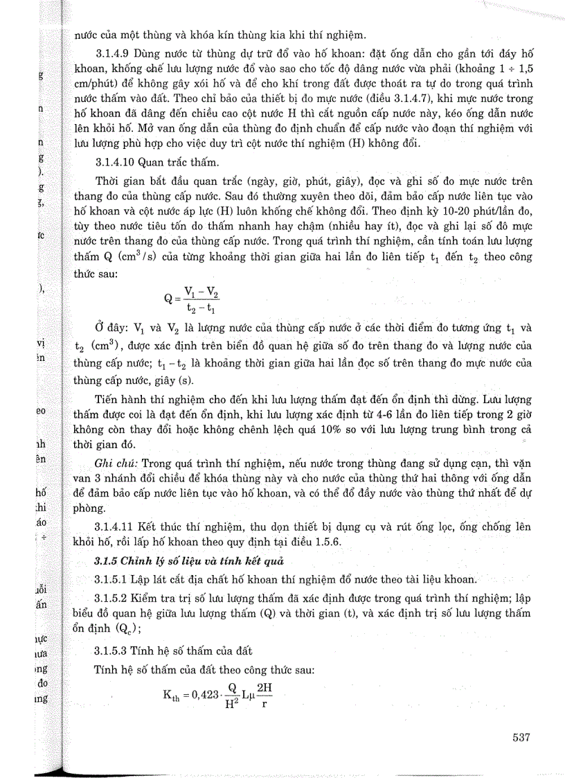 image for page Phương pháp xác định độ thấm nước của đất bằng cách đổ nước thí nghiệm trong hố đào và trong hố khoan