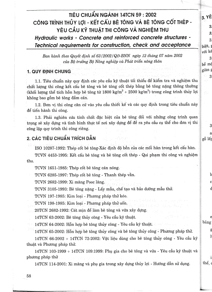 image for page Tiêu chuẩn ngành 14 TCN 59 2002 Công trình thuỷ lợi kết cấu bê tông và bê tông cốt thép thi công và nghiêm thu Tiêu chuẩn ngành Thuỷ Lợi