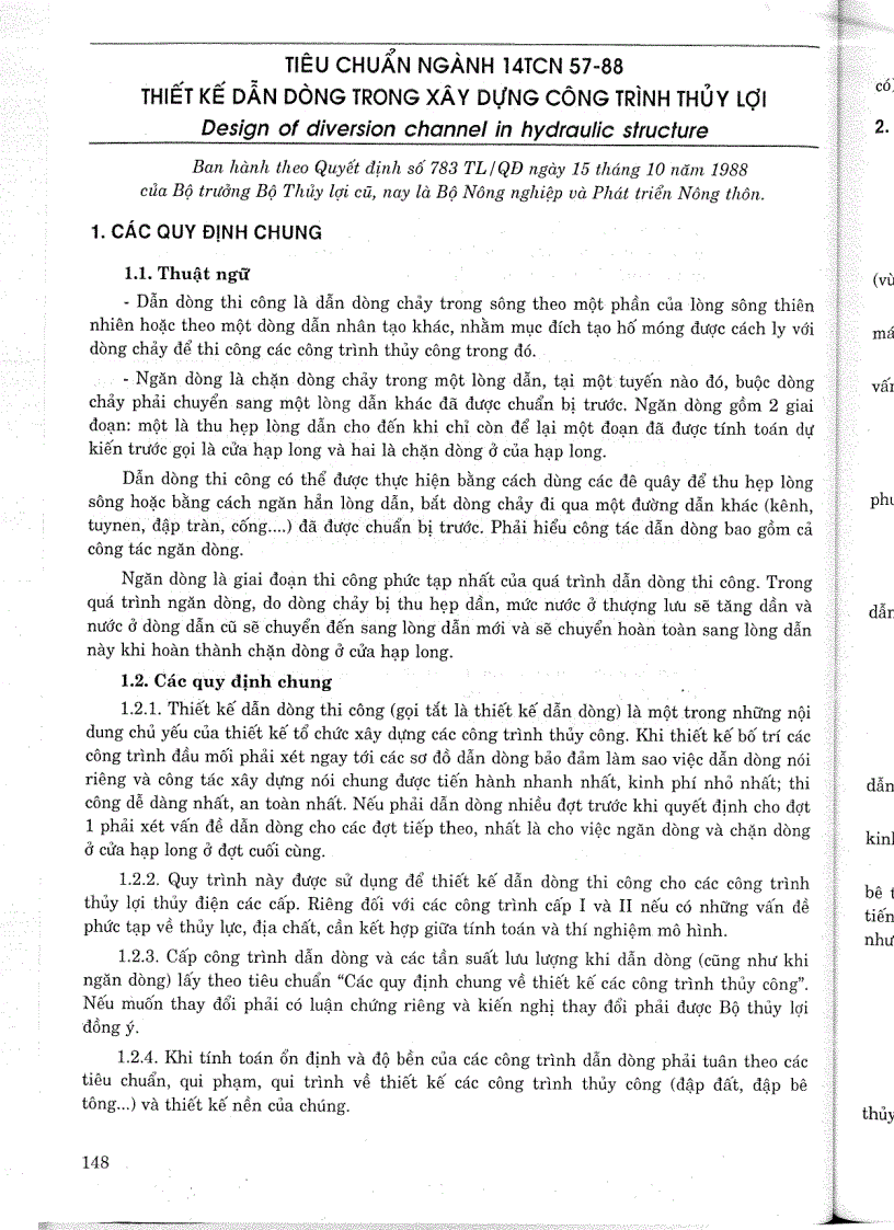 image for page Tiêu chuẩn ngành 14TCN 57 88 Thiết kế dẫn dòng trong xây dựng công trình thuỷ lợi Tiêu chuẩn ngành Thuỷ Lợi