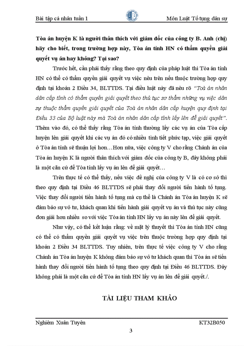 image for page Bài tập cá nhân tình huống môn Luật tố tụng dân sự đề 10