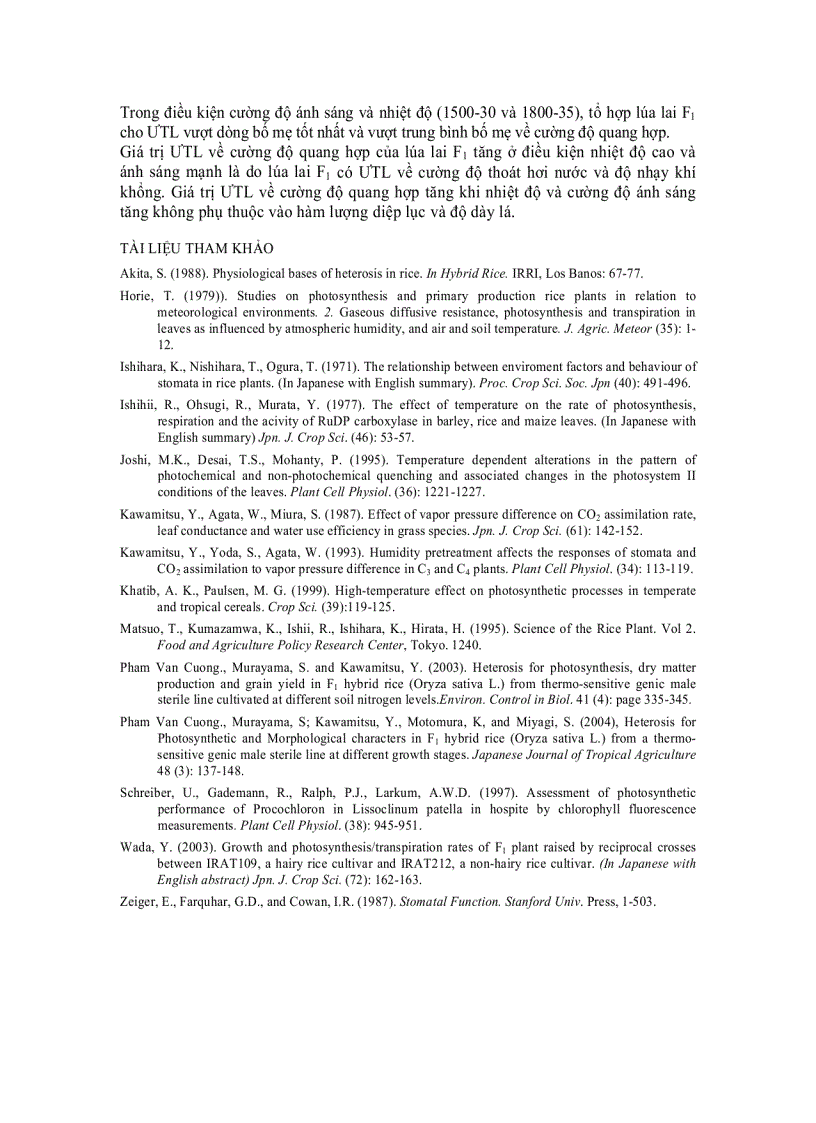 image for page Ảnh hưởng của nhiệt độ và ánh sáng đến ưu thế lai về các đặc tính quang hợp của lúa lai F1 ở các vụ trồng khác nhau