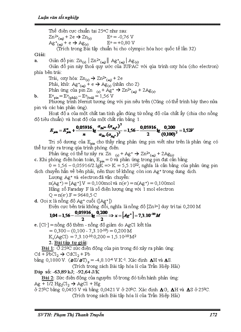image for page Hệ thống hóa bài tập phần Hóa lý phục vụ bồi dưỡng học sinh giỏi ở trường THPT