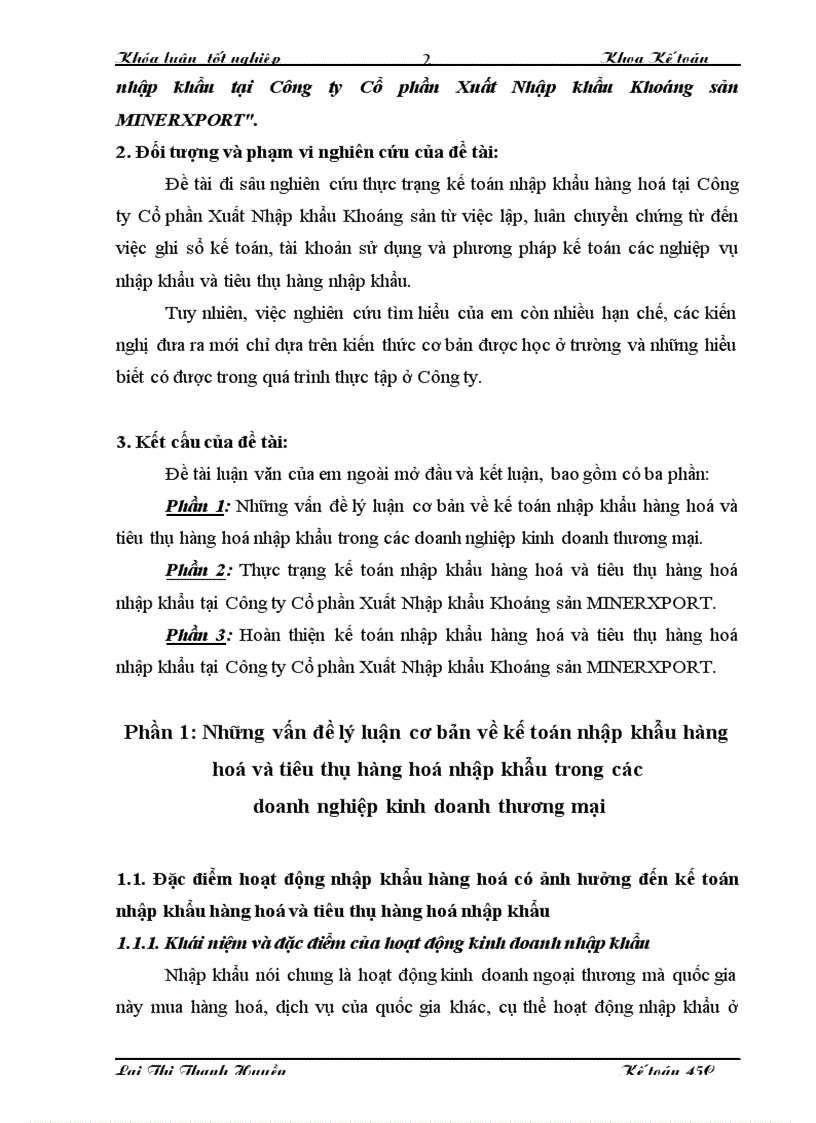 Hoàn thiện kế toán nhập khẩu hàng hoá và tiêu thụ hàng hoá nhập khẩu tại Công ty Cổ phần Xuất Nhập khẩu Khoáng sản MINERXPORT