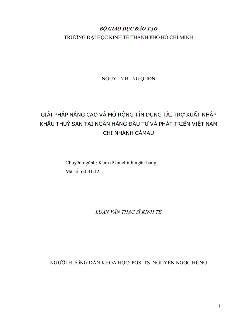 image for page Giải pháp nâng cao chất lượng và mở rộng tín dụng tài trợ xuất nhập khẩu thuỷ sản tại Ngân hàng Đầu tư và Phát triển Việt Nam Chi nhánh Cà Mau