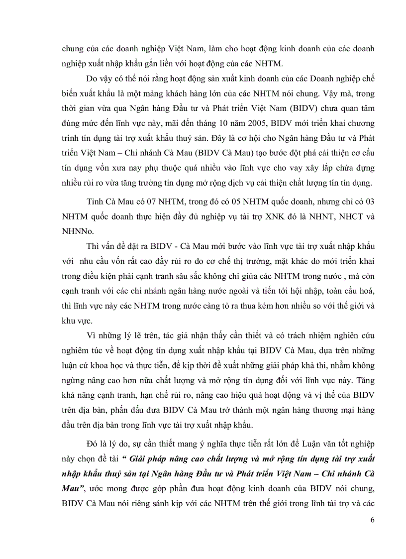 image for page Giải pháp nâng cao chất lượng và mở rộng tín dụng tài trợ xuất nhập khẩu thuỷ sản tại Ngân hàng Đầu tư và Phát triển Việt Nam Chi nhánh Cà Mau