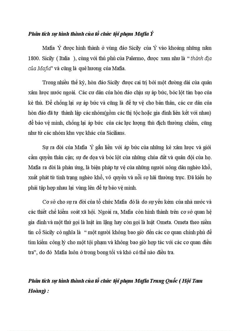 image for page Phân tích sự hình thành của tổ chức tội phạm Mafia Ý và Mỹ