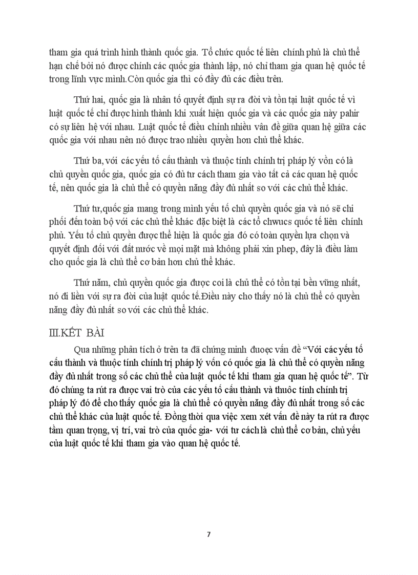 image for page Chứng minh rằng Với các yếu tố cấu thành và thuộc tính chính trị pháp lý vốn có quốc gia là chủ thể có quyền năng đầy đủ nhất trong số các chủ thể của luật quốc tế khi tham gia quan hệ