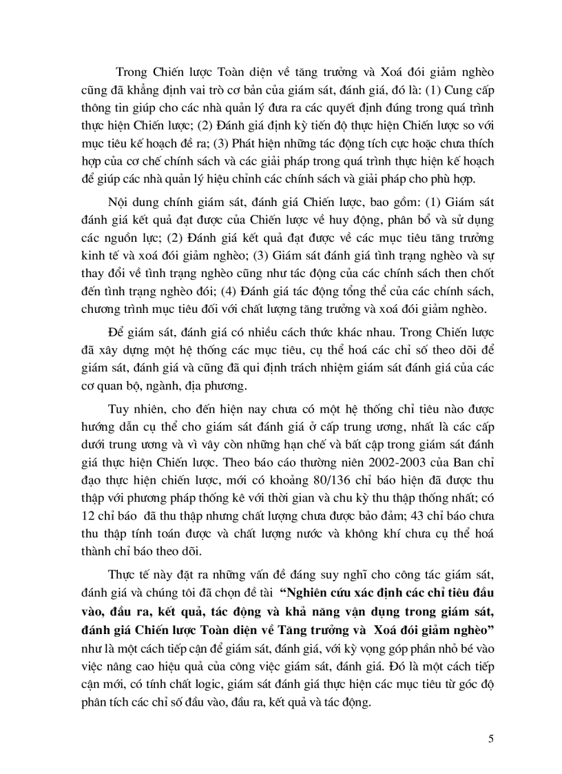 image for page Nghiên cứu các chỉ tiêu đầu vào đầu ra kết quả ảnh hưởng và khả năng vận dụng trong giám sát đánh giá chiến lược toàn diện về tăng trưởng và xoá đói giảm nghèo ở Việt nam
