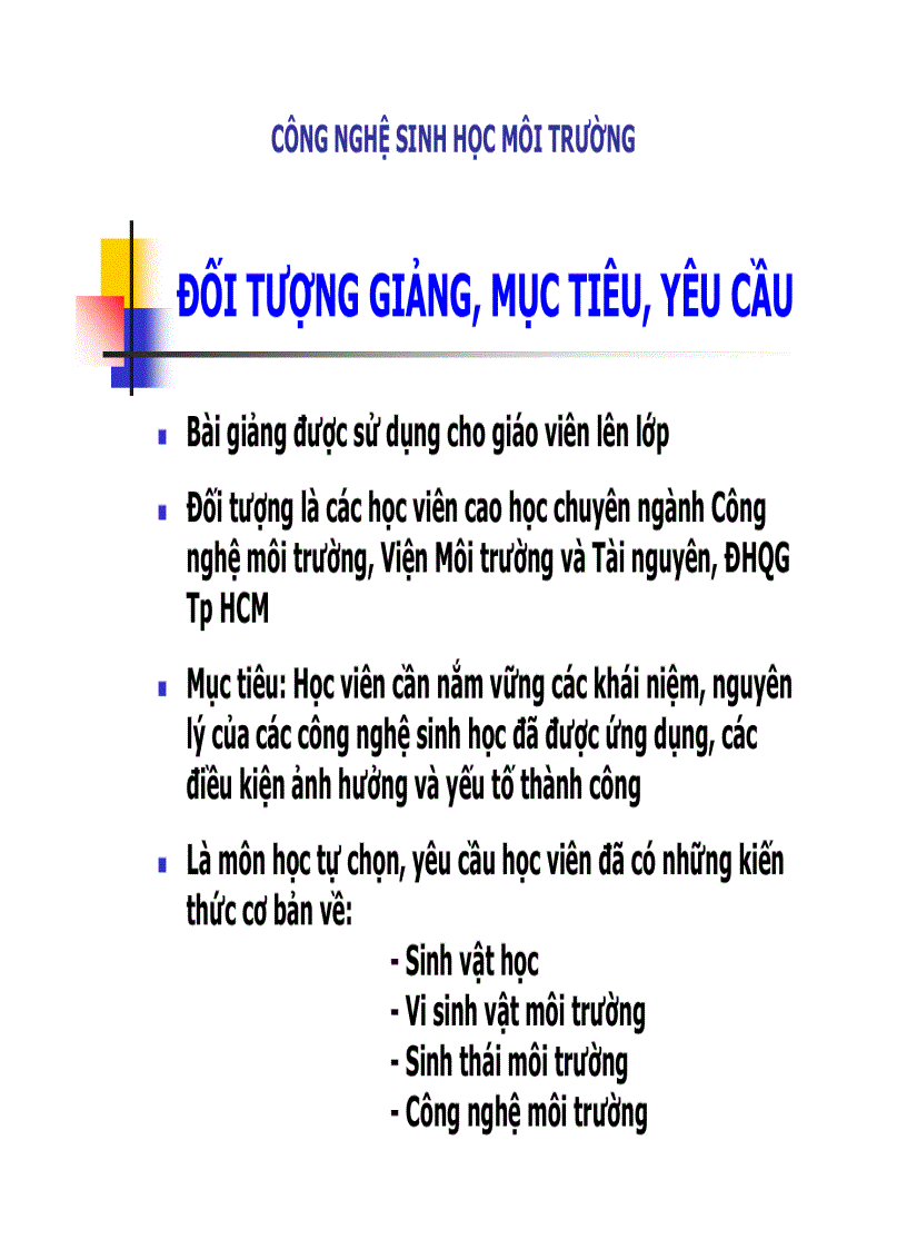 CAO HỌC Bài giảng Công nghệ Sinh học Môi trường