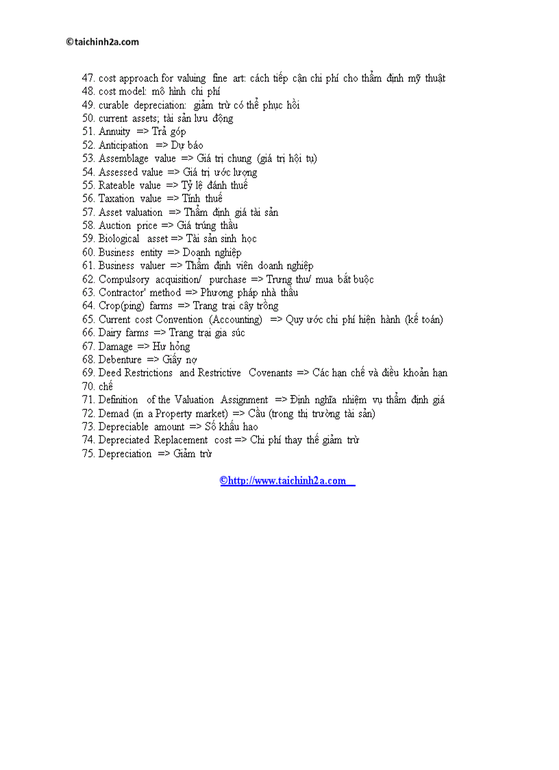 Tự vựng tiếng anh chuyên ngành tài chính ngân hành định giá