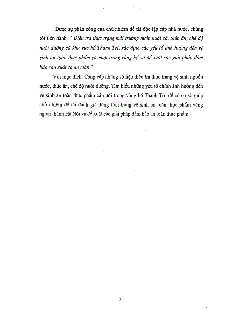 image for page Điều tra hiện trạng môi trường nước nuôi thức ăn chế độ nuôi dưỡng cá khu vực hồ Thanh Trì xác định các yếu tố chỉnh ảnh hưởng đến vệ sinh an toàn thực phẩm cá nuôi trong vùng hồ và