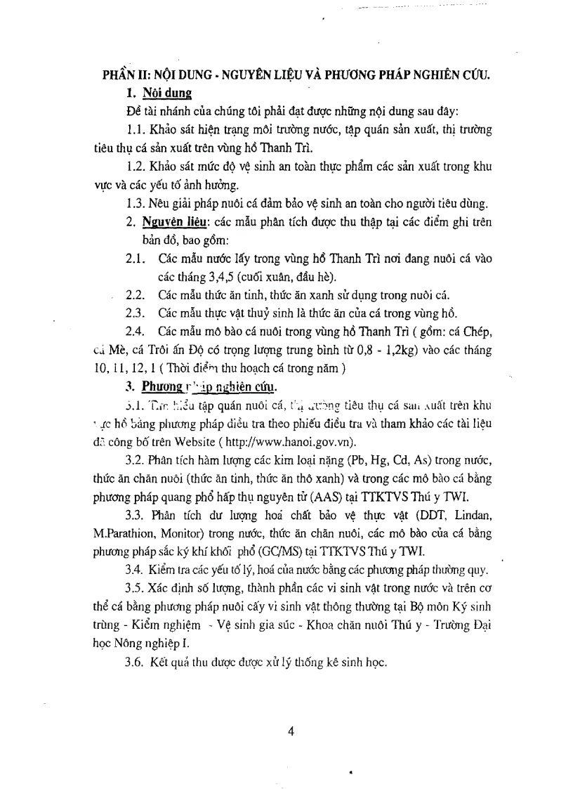 image for page Điều tra hiện trạng môi trường nước nuôi thức ăn chế độ nuôi dưỡng cá khu vực hồ Thanh Trì xác định các yếu tố chỉnh ảnh hưởng đến vệ sinh an toàn thực phẩm cá nuôi trong vùng hồ và