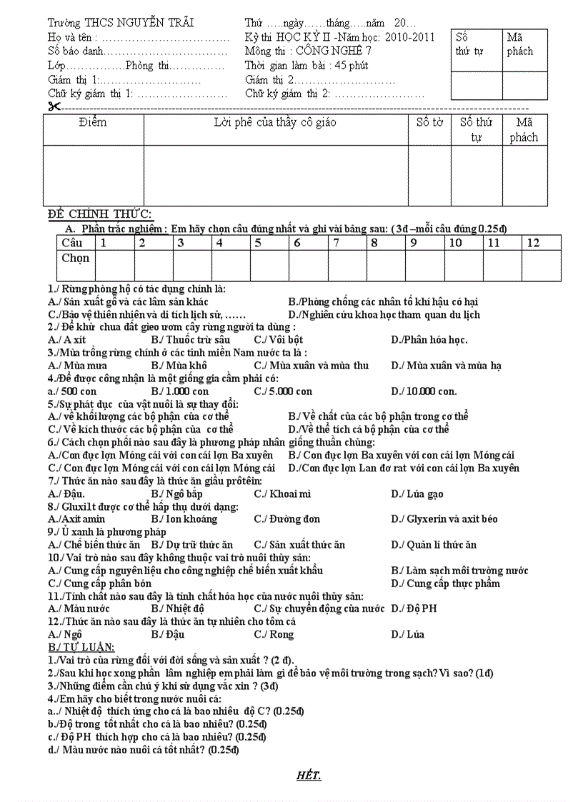 image for page Đề thi học kỳ ii năm học 2010 2011 môn công nghệ
