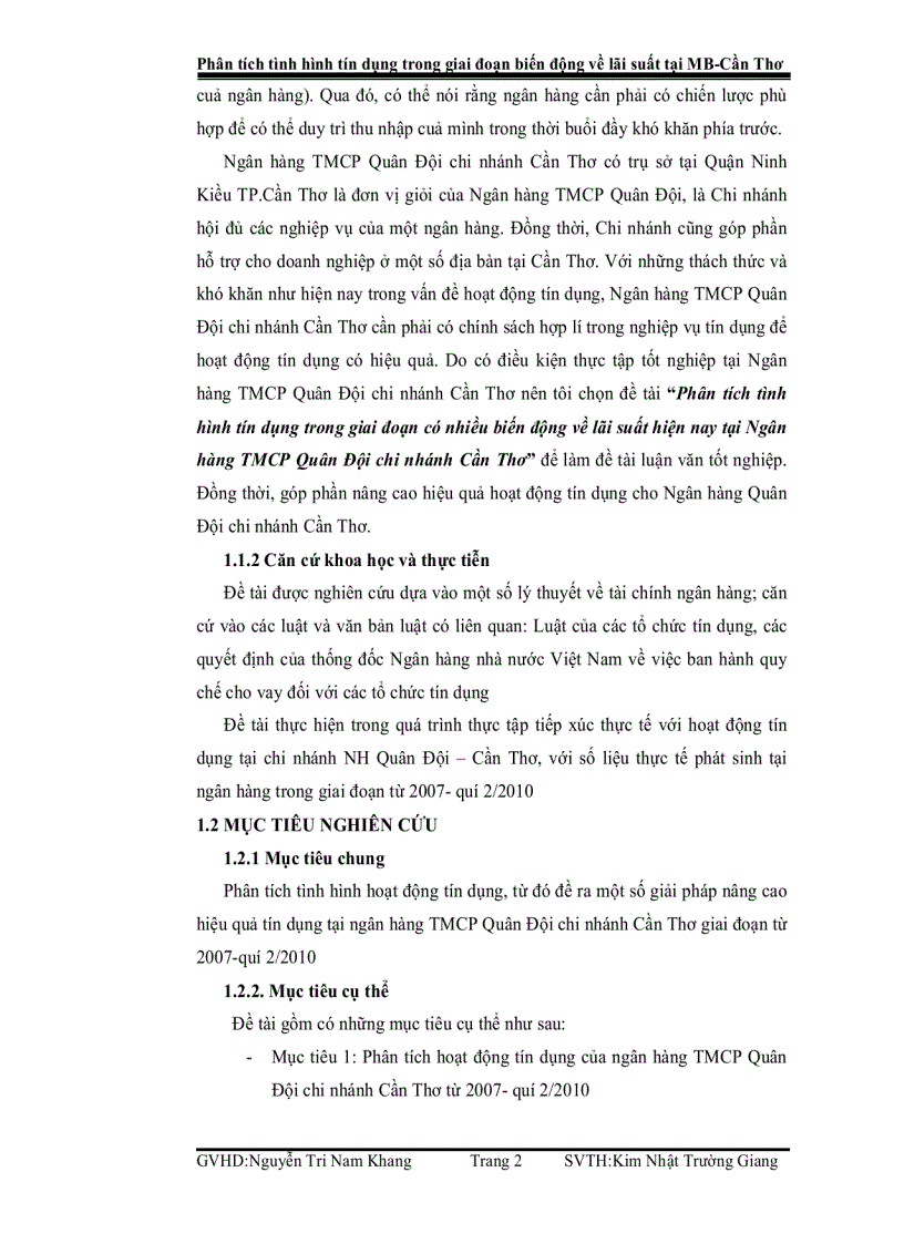 image for page Phân tích tình hình tín dụng trong giai đoạn biến động về lãi suất tại MB Cần Thơ